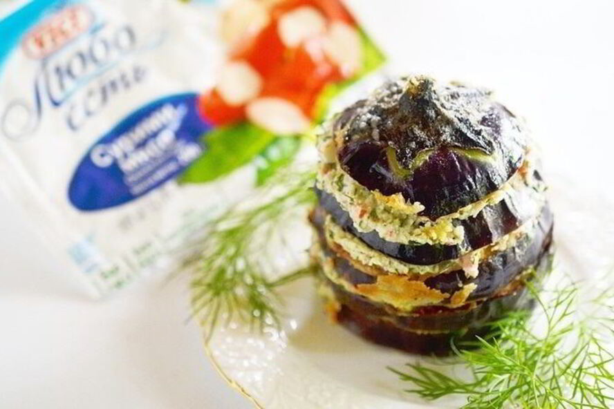 Рецепт баклажанного мильфея с крабовым кремом