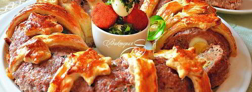 пасхальное мясное кольцо с перепелиными яйцами по-польски. Шаг 16