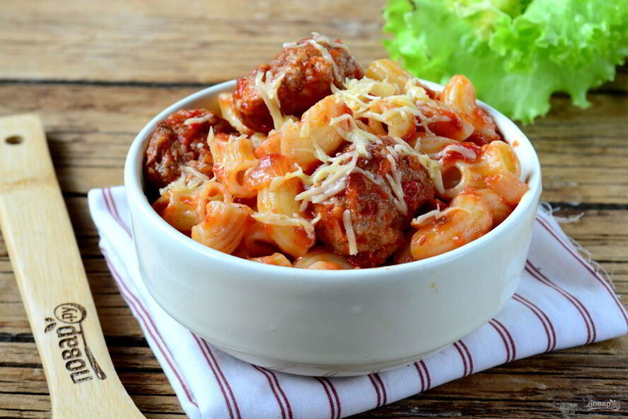 Рецепт пасты в томате с фрикадельками
