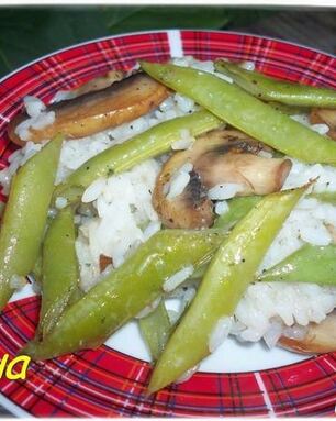 Рис с грибами и спаржевой фасолью