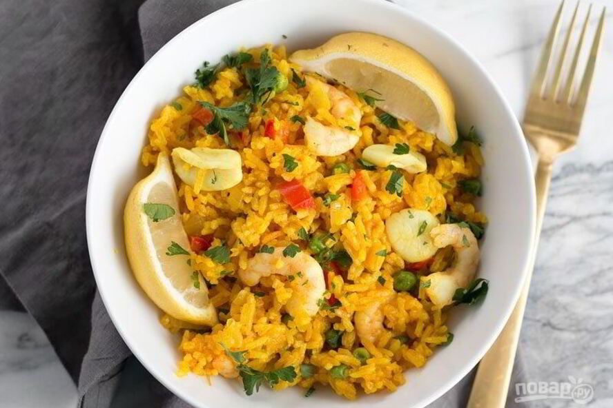 Рецепт риса с морепродуктами и овощами