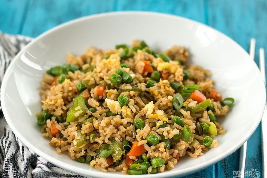 Рецепт риса с овощами на сковороде