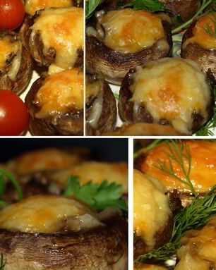 Грибы, запеченные с сыром и зеленым луком