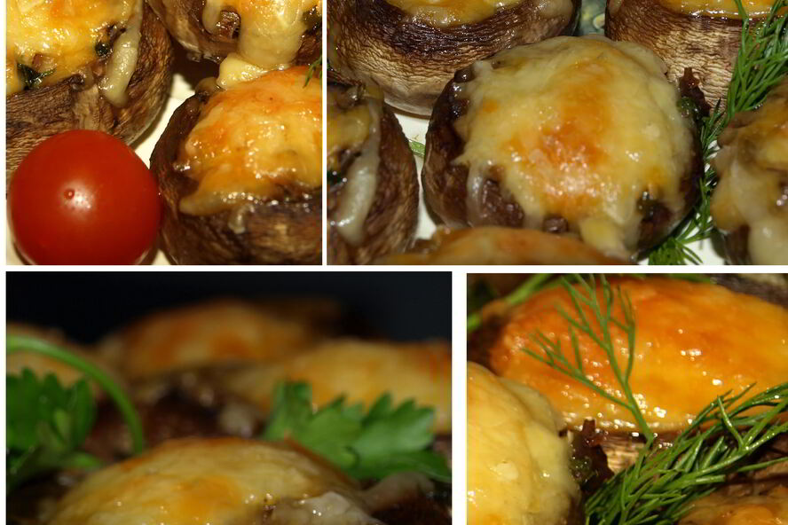Рецепт грибов, запеченных с сыром и зеленым луком