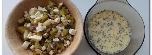 печеные шампиньоны с адыгейским сыром и соленым огурцом. Шаг 3