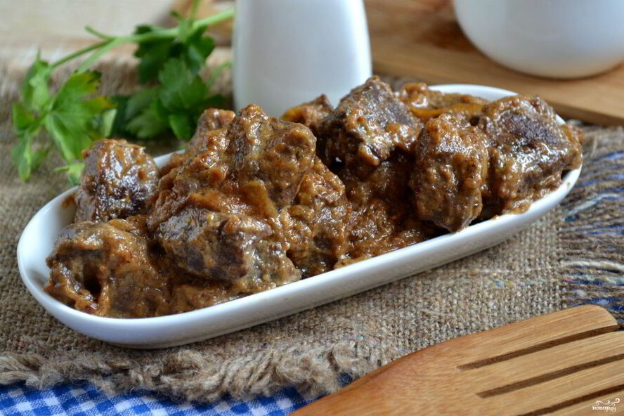 Рецепт гуляша из печени со сметаной