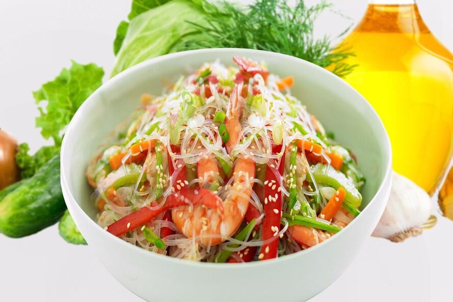 Рецепт крахмальной лапши с креветками