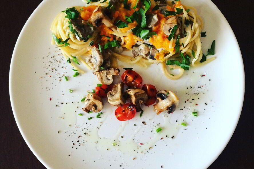 Рецепт лапши с тыквой и грибами