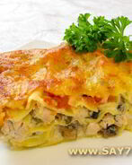Лазанья с грибами и куриным филе