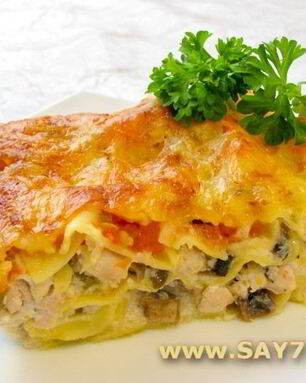 Лазанья с грибами и куриным филе
