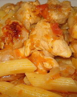 Макароны с куриным филе