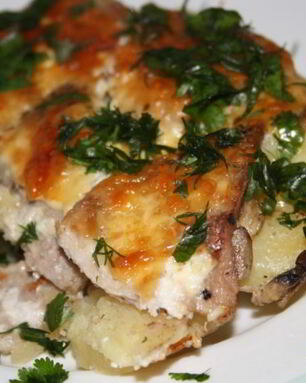 Мясо по-французски с шампиньонами