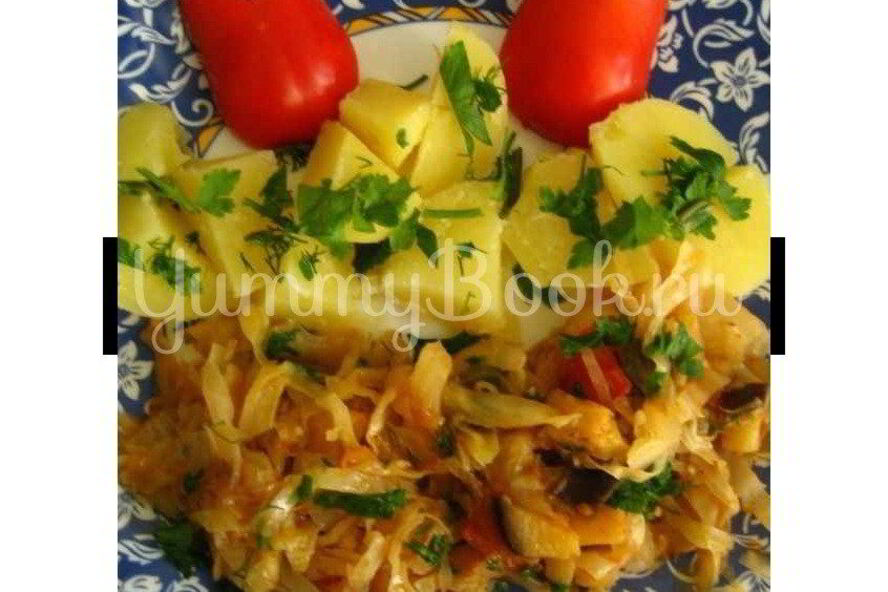 Рецепт картофеля с тушеной капустой и баклажанами