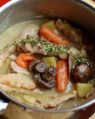 Картошка тушеная с курицей и грибами