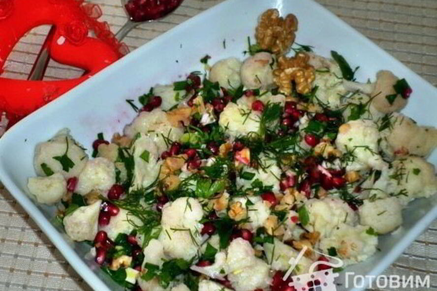 Рецепт цветной капусты с орехами и гранатом