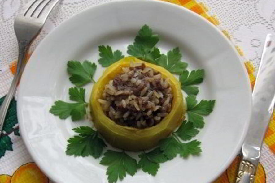 Рецепт запеченных кабачков с рисом и фаршем