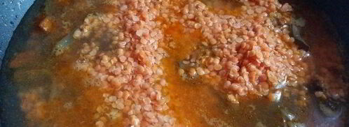 дал из красной чечевицы с куриной печенью. Шаг 7