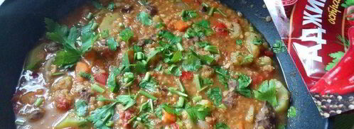 дал из красной чечевицы с куриной печенью. Шаг 11