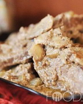 Свиная печень с грибами