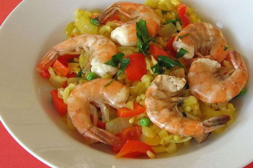 Рецепт паэльи с копченой ветчиной и креветками
