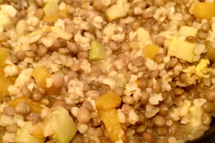 Рецепт плова из чечевицы и булгура с цукини и тыквой