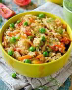 Плов с томатами и с зеленым горошком