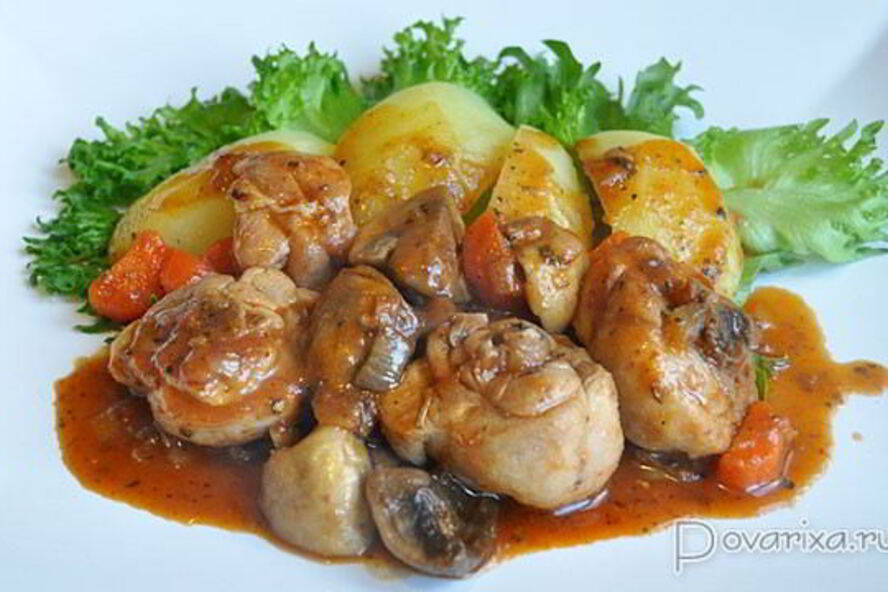 Рецепт куриного рагу с грибами и томатным соком