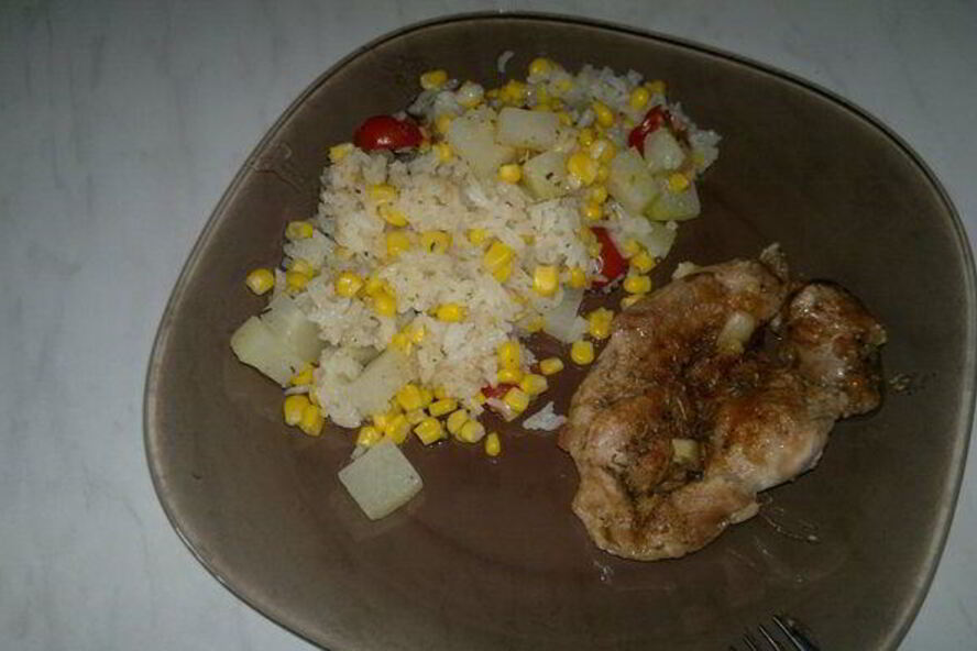 Рецепт рисового рагу с овощами и запеченное бедро индейки в панировке из ржаной муки