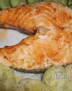 Жареный стейк из семги без масла