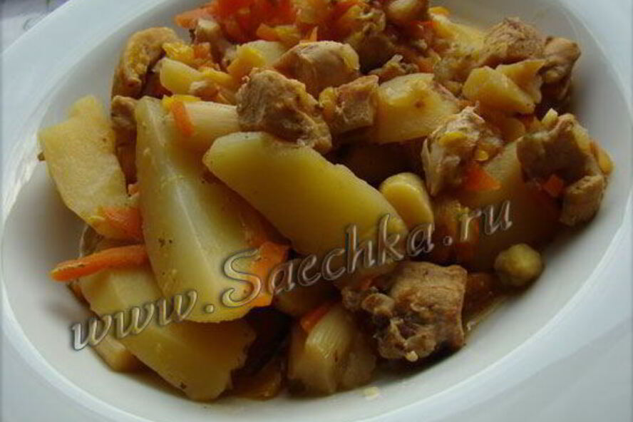 Рецепт жаркого из индейки с овощами в горшочке