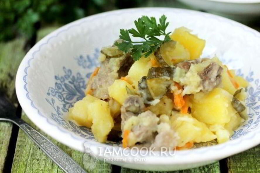 Рецепт жаркого с солеными огурцами в мультиварке