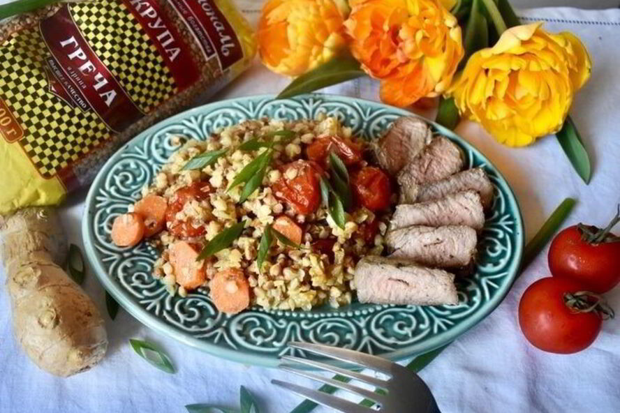 Рецепт гречки в сливочно-имбирном соусе с мясом на гриле