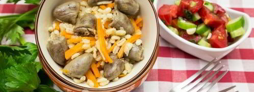 перловая каша с куриными сердечками. Шаг 8