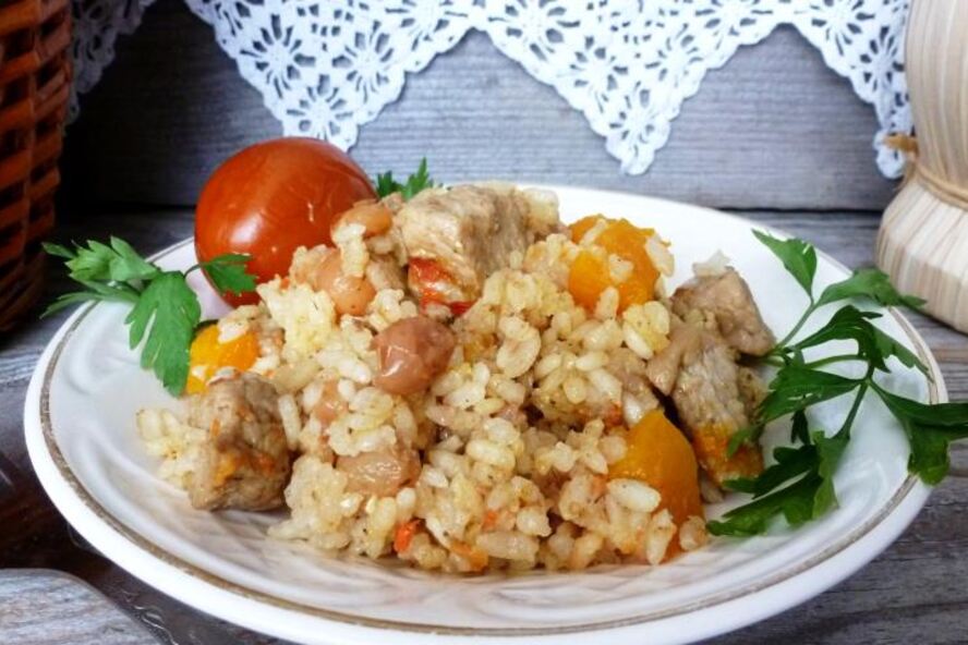 Рецепт рисовой каши со свининой и тыквой