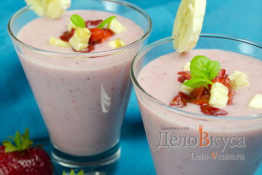 Рецепт клубнично-бананового молочный коктейль