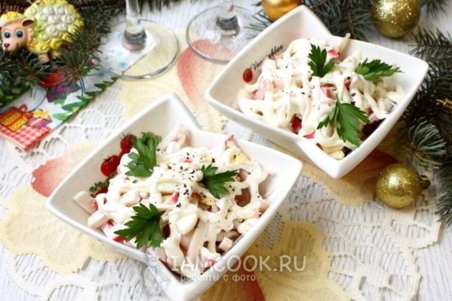 Рецепт крабового салата с кальмарами