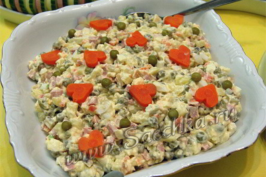 Рецепт оливье с колбасой