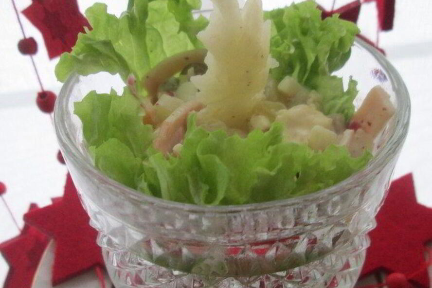 Рецепт оливье с окороком и грушей