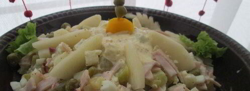 оливье с окороком и грушей. Шаг 4