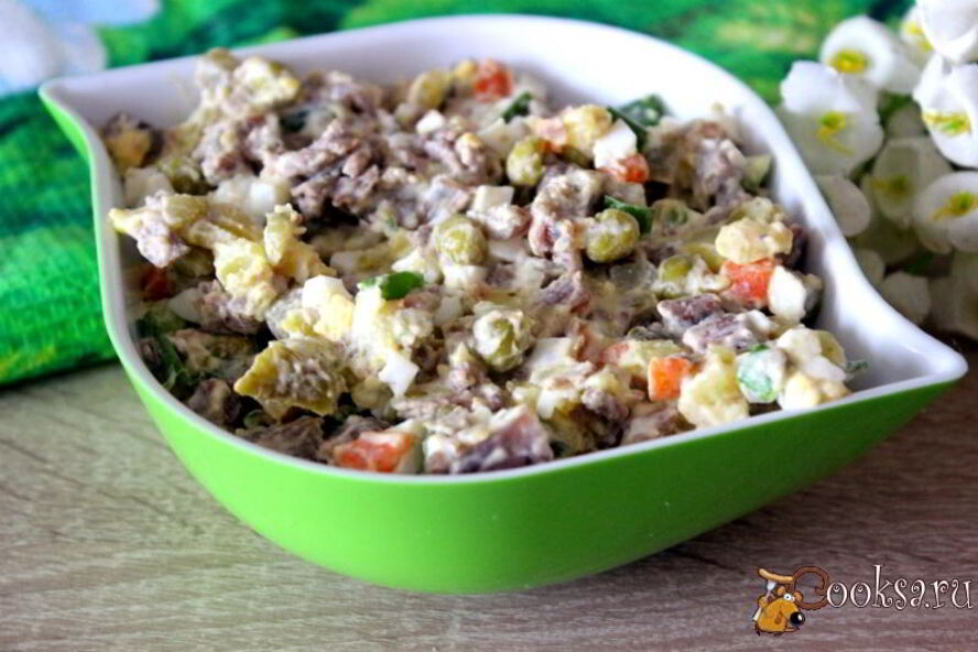 Рецепт салата оливье с говядиной