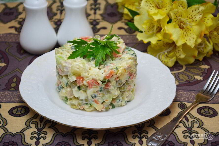 Рецепт салата оливье с курицей