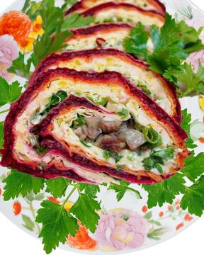 Рулет сельдь под шубой в лаваше