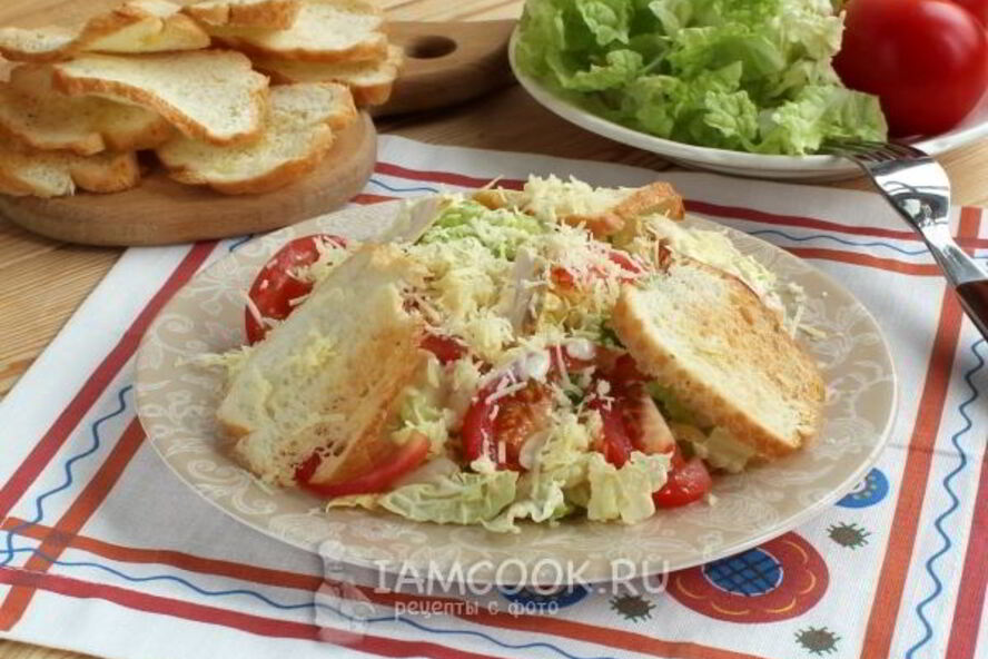 Рецепт салата цезарь с пекинской капустой и курицей
