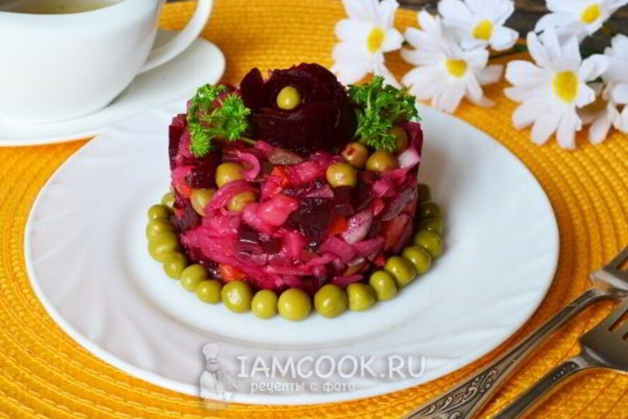 Рецепт винегрета с горошком и капустой