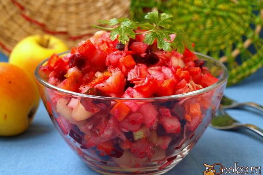 Рецепт винегрета с яблоками и отварной фасолью