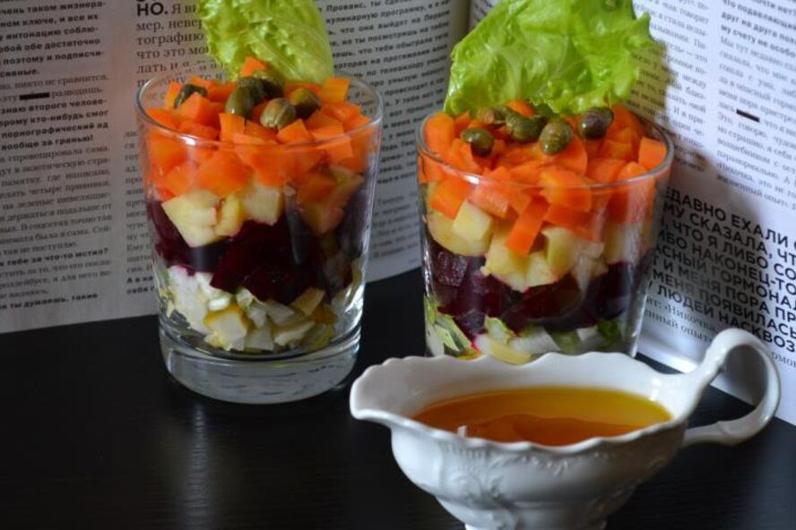 Рецепт винегрета в стакане с маринованными боровиками