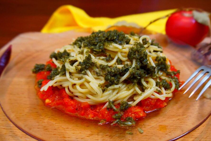 Рецепт спагетти с соусом песто аппетитно и быстро