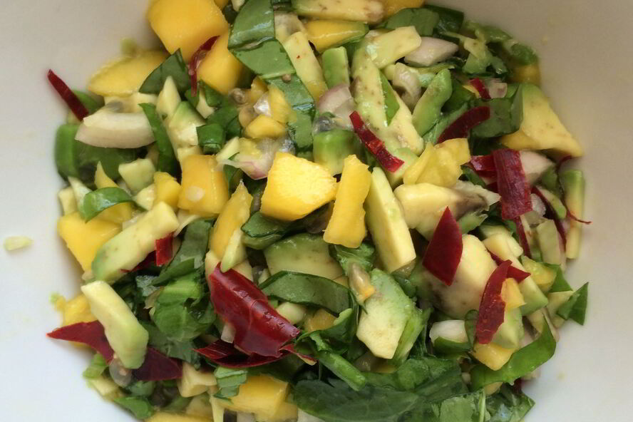 Рецепт сальсы из манго, авокадо со щавелем с заправкой из маракуйи