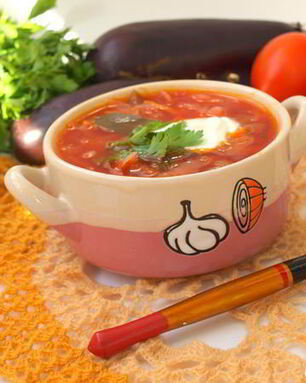 Постный борщ с баклажанами