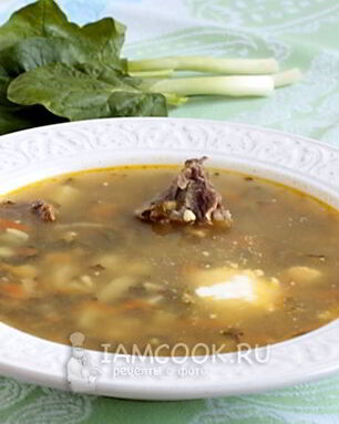 Зеленый борщ с мясом